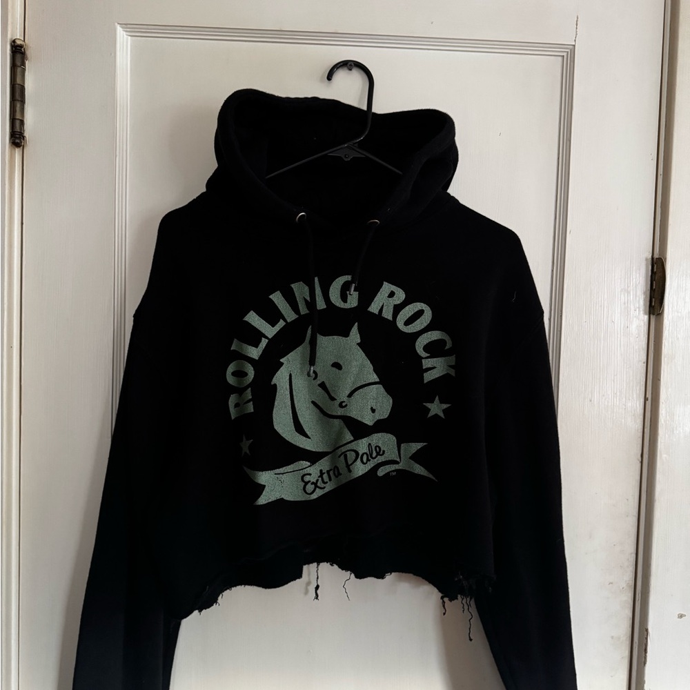 Cropped Rolling Rock Black Hoodie